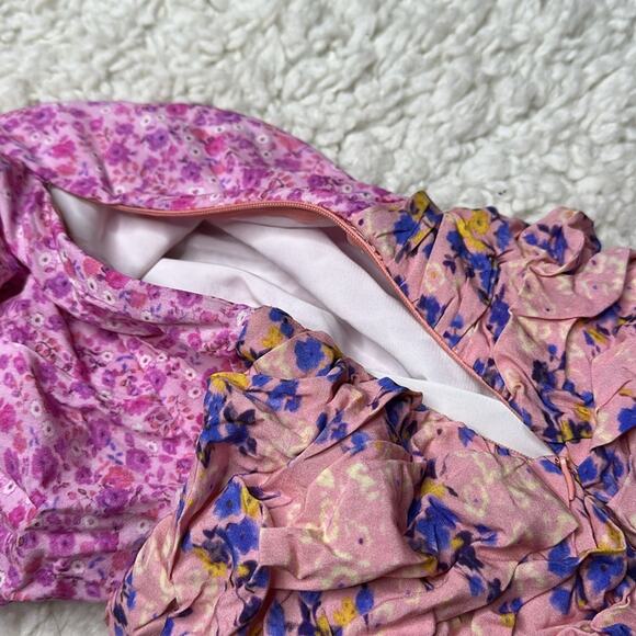 For Love Bell Pink and Orange Floral Blouse Patterned Patchwork Girly Ruffle - Picture 9 of 10